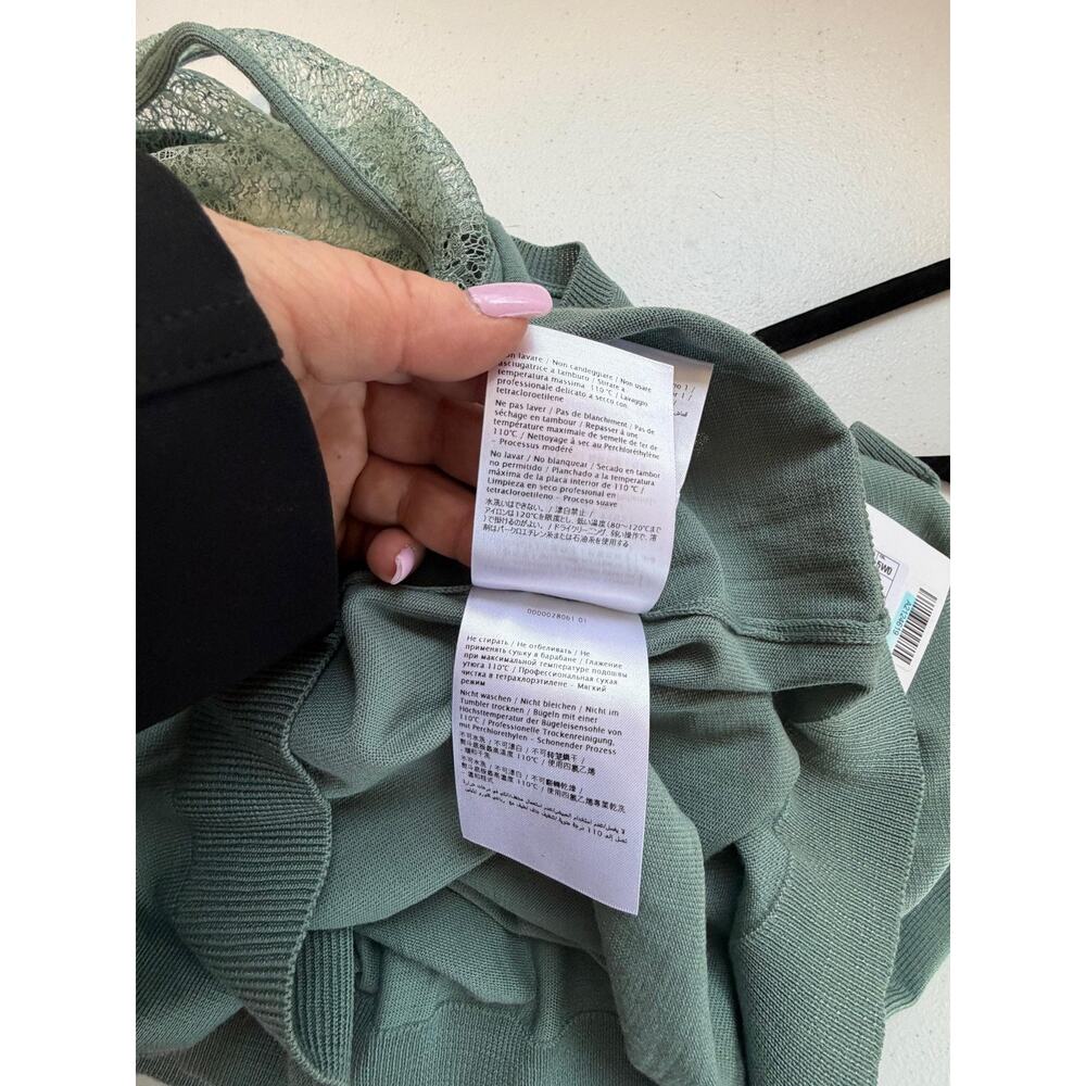 Valentino Sweater Womens Large Green Lace Inset Dolman Tunic Virgin Wool Italy - Picture 11 of 14